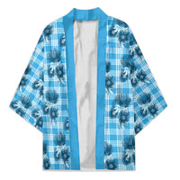 Blue Palaka Hawaii Kimono Hawaiian Lehua Blossoms LT05 Unisex Blue - Polynesian Pride
