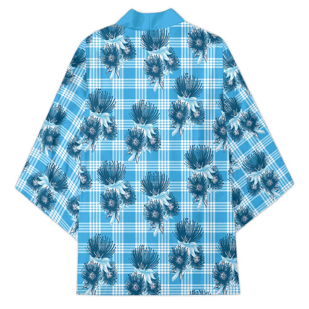 Blue Palaka Hawaii Kimono Hawaiian Lehua Blossoms LT05 - Polynesian Pride