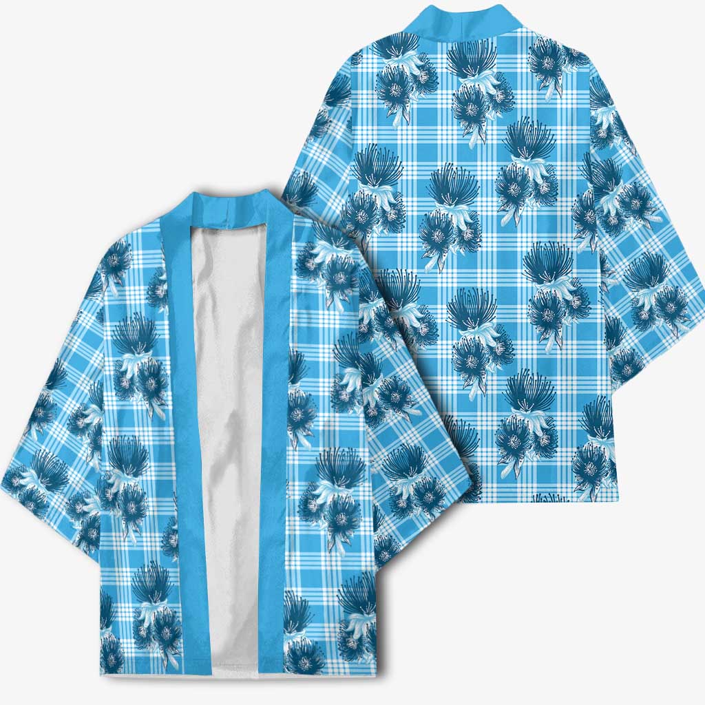 Blue Palaka Hawaii Kimono Hawaiian Lehua Blossoms LT05 - Polynesian Pride