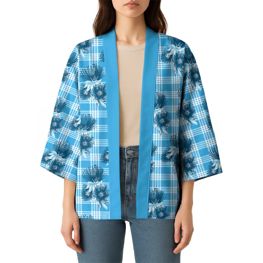 Blue Palaka Hawaii Kimono Hawaiian Lehua Blossoms LT05 - Polynesian Pride