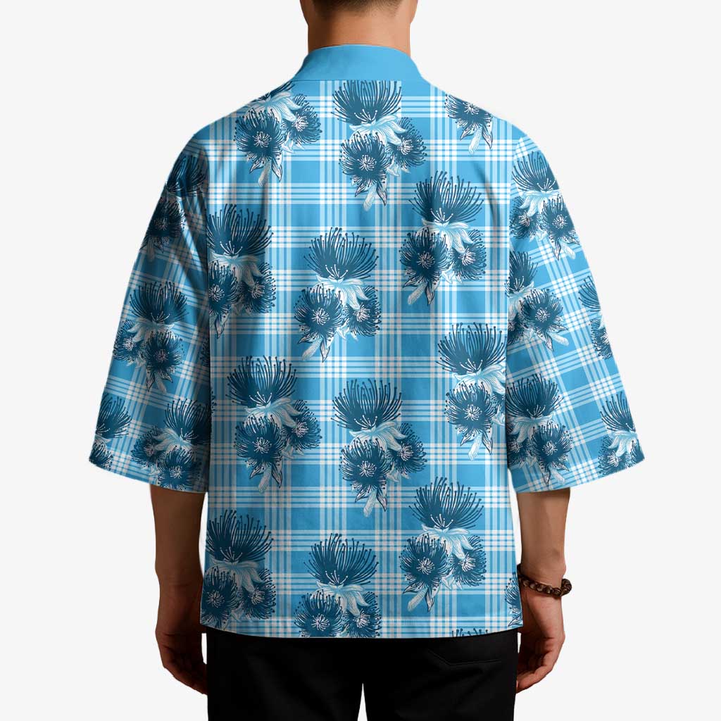 Blue Palaka Hawaii Kimono Hawaiian Lehua Blossoms LT05 - Polynesian Pride