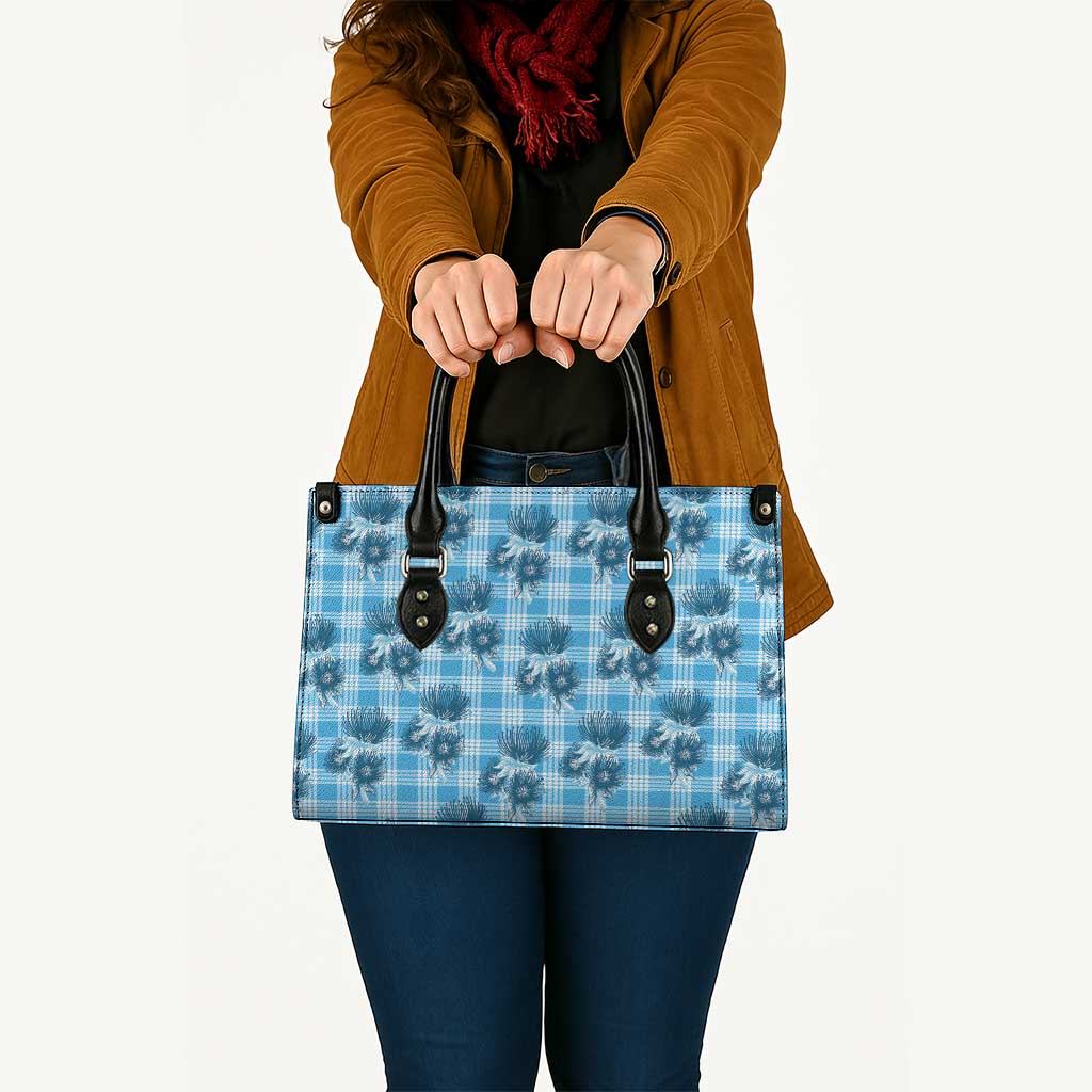 Blue Palaka Hawaii Leather Bag Hawaiian Lehua Blossoms LT05 - Polynesian Pride