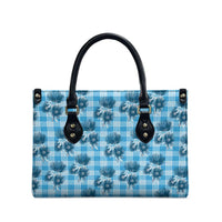 Blue Palaka Hawaii Leather Bag Hawaiian Lehua Blossoms LT05 - Polynesian Pride