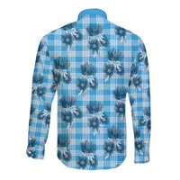 Blue Palaka Hawaii Long Sleeve Button Shirt Hawaiian Lehua Blossoms LT05 - Polynesian Pride