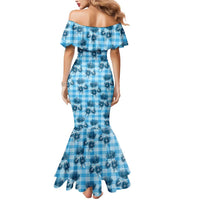 Blue Palaka Hawaii Mermaid Dress Hawaiian Lehua Blossoms LT05 - Polynesian Pride