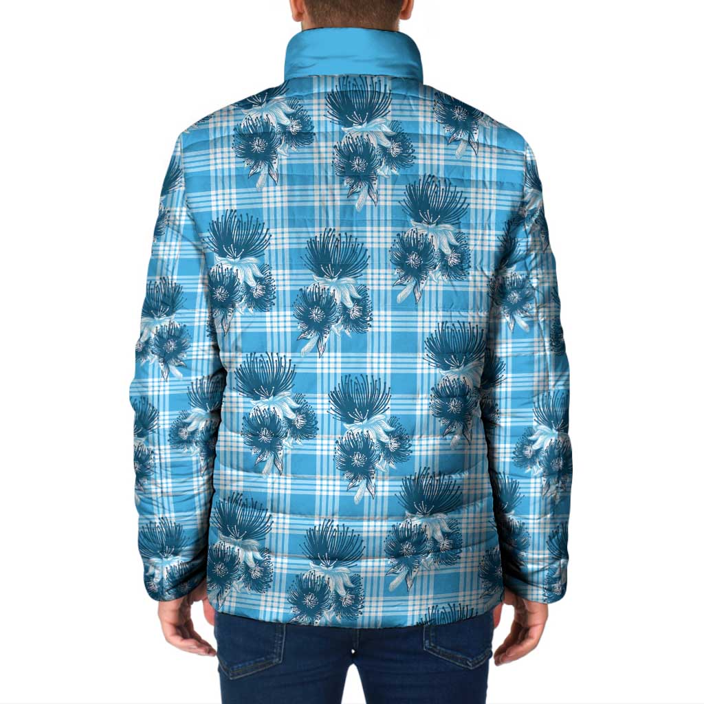 Blue Palaka Hawaii Padded Jacket Hawaiian Lehua Blossoms LT05 - Polynesian Pride