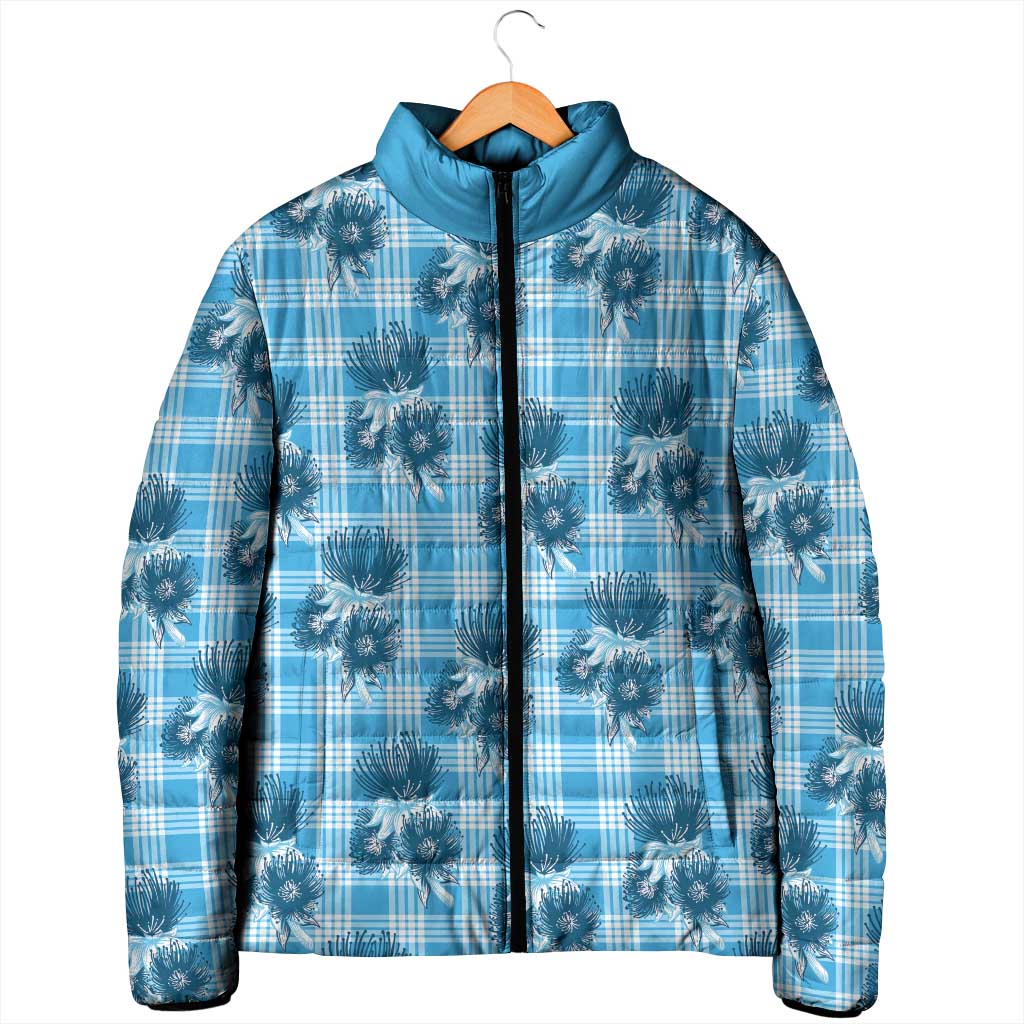 Blue Palaka Hawaii Padded Jacket Hawaiian Lehua Blossoms LT05 - Polynesian Pride