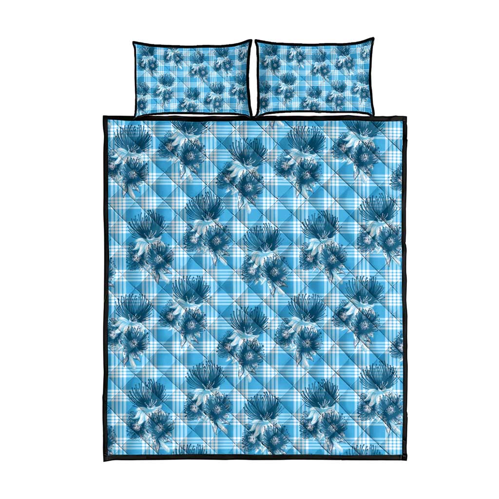 Blue Palaka Hawaii Quilt Bed Set Hawaiian Lehua Blossoms LT05 - Polynesian Pride