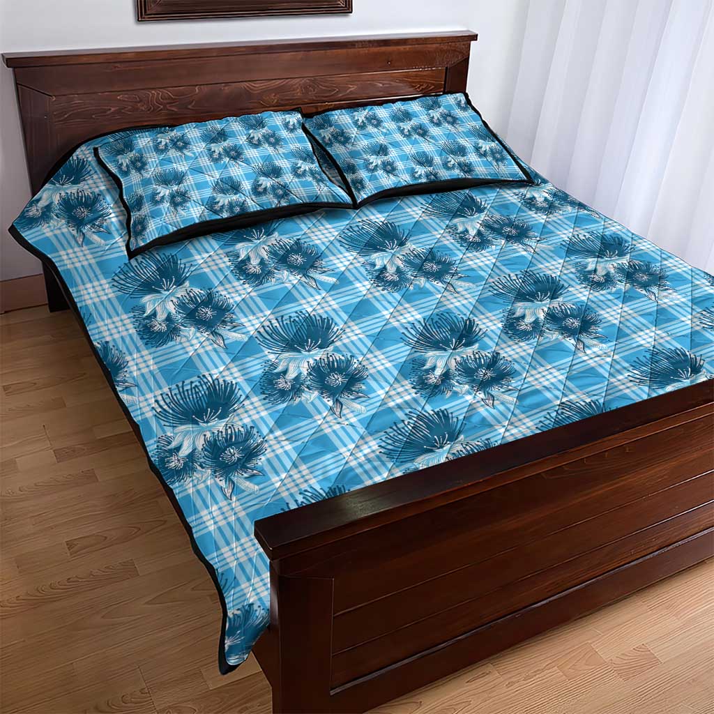 Blue Palaka Hawaii Quilt Bed Set Hawaiian Lehua Blossoms LT05 - Polynesian Pride