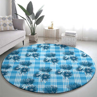 Blue Palaka Hawaii Round Carpet Hawaiian Lehua Blossoms LT05 - Polynesian Pride
