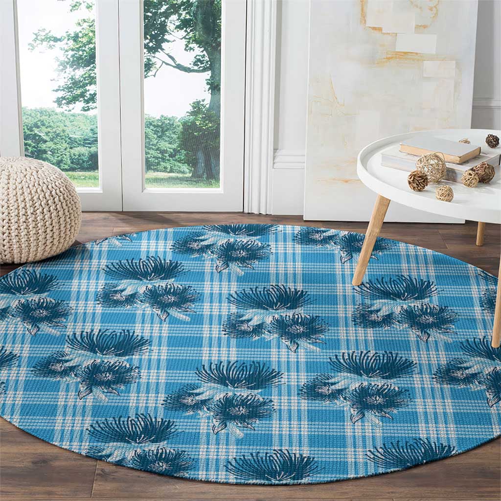 Blue Palaka Hawaii Round Carpet Hawaiian Lehua Blossoms LT05 - Polynesian Pride