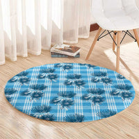 Blue Palaka Hawaii Round Carpet Hawaiian Lehua Blossoms LT05 - Polynesian Pride