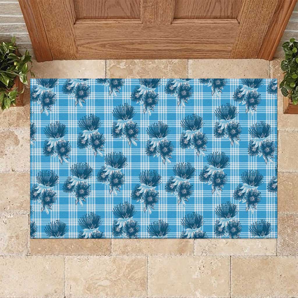 Blue Palaka Hawaii Rubber Doormat Hawaiian Lehua Blossoms LT05 Blue - Polynesian Pride