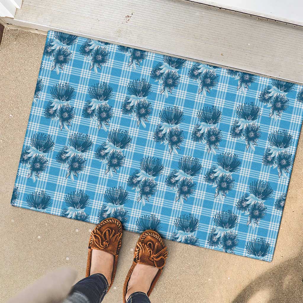 Blue Palaka Hawaii Rubber Doormat Hawaiian Lehua Blossoms LT05 - Polynesian Pride