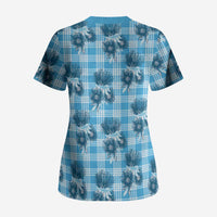 Blue Palaka Hawaii Scrub Top Hawaiian Lehua Blossoms LT05 - Polynesian Pride