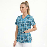 Blue Palaka Hawaii Scrub Top Hawaiian Lehua Blossoms LT05 - Polynesian Pride