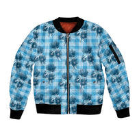 Blue Palaka Hawaii Sleeve Zip Bomber Jacket Hawaiian Lehua Blossoms LT05 Unisex Blue - Polynesian Pride