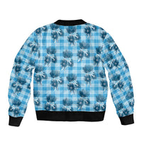 Blue Palaka Hawaii Sleeve Zip Bomber Jacket Hawaiian Lehua Blossoms LT05 - Polynesian Pride