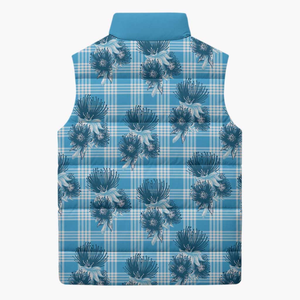 Blue Palaka Hawaii Sleeveless Puffer Jacket Hawaiian Lehua Blossoms LT05 - Polynesian Pride