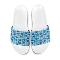 Blue Palaka Hawaii Slide Sandals Hawaiian Lehua Blossoms LT05 Blue - Polynesian Pride