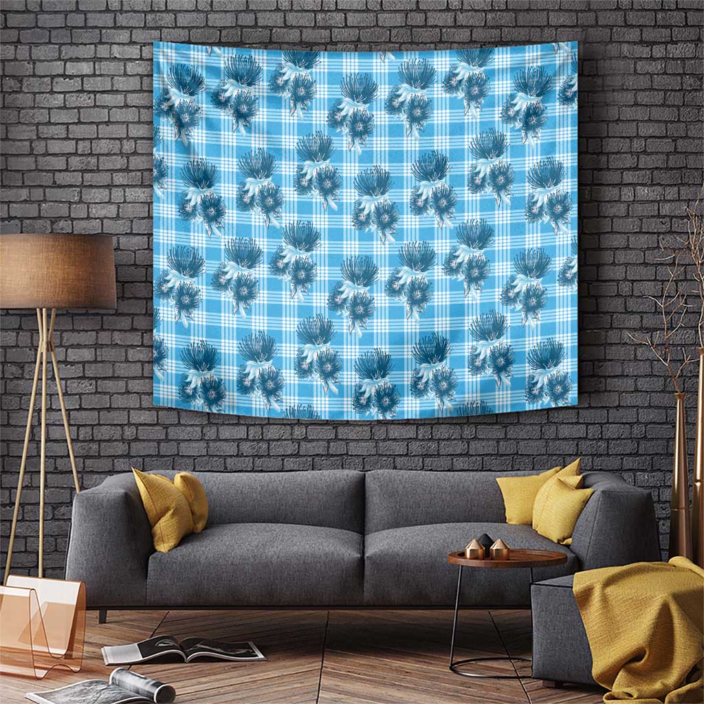 Blue Palaka Hawaii Tapestry Hawaiian Lehua Blossoms LT05 Blue - Polynesian Pride