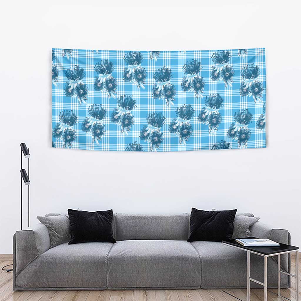 Blue Palaka Hawaii Tapestry Hawaiian Lehua Blossoms LT05 - Polynesian Pride
