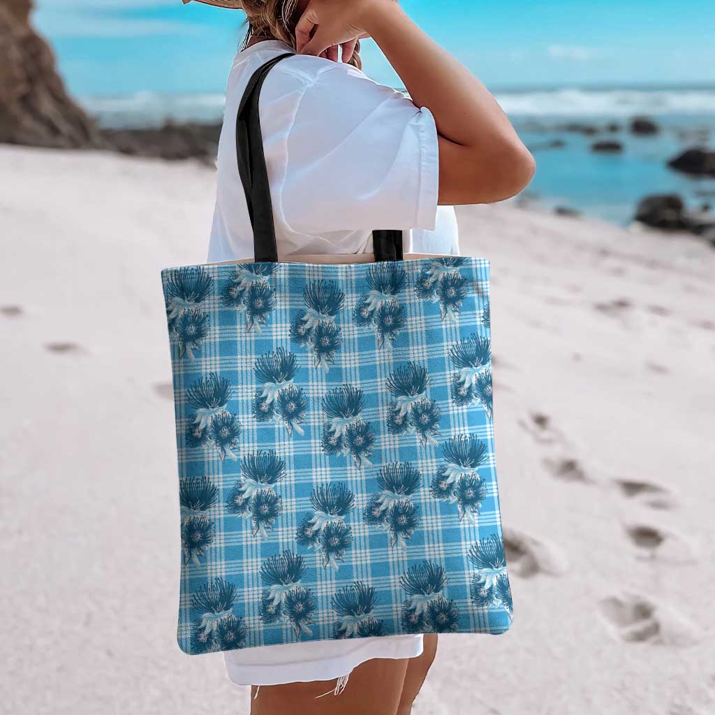 Blue Palaka Hawaii Tote Bag Hawaiian Lehua Blossoms LT05 - Polynesian Pride