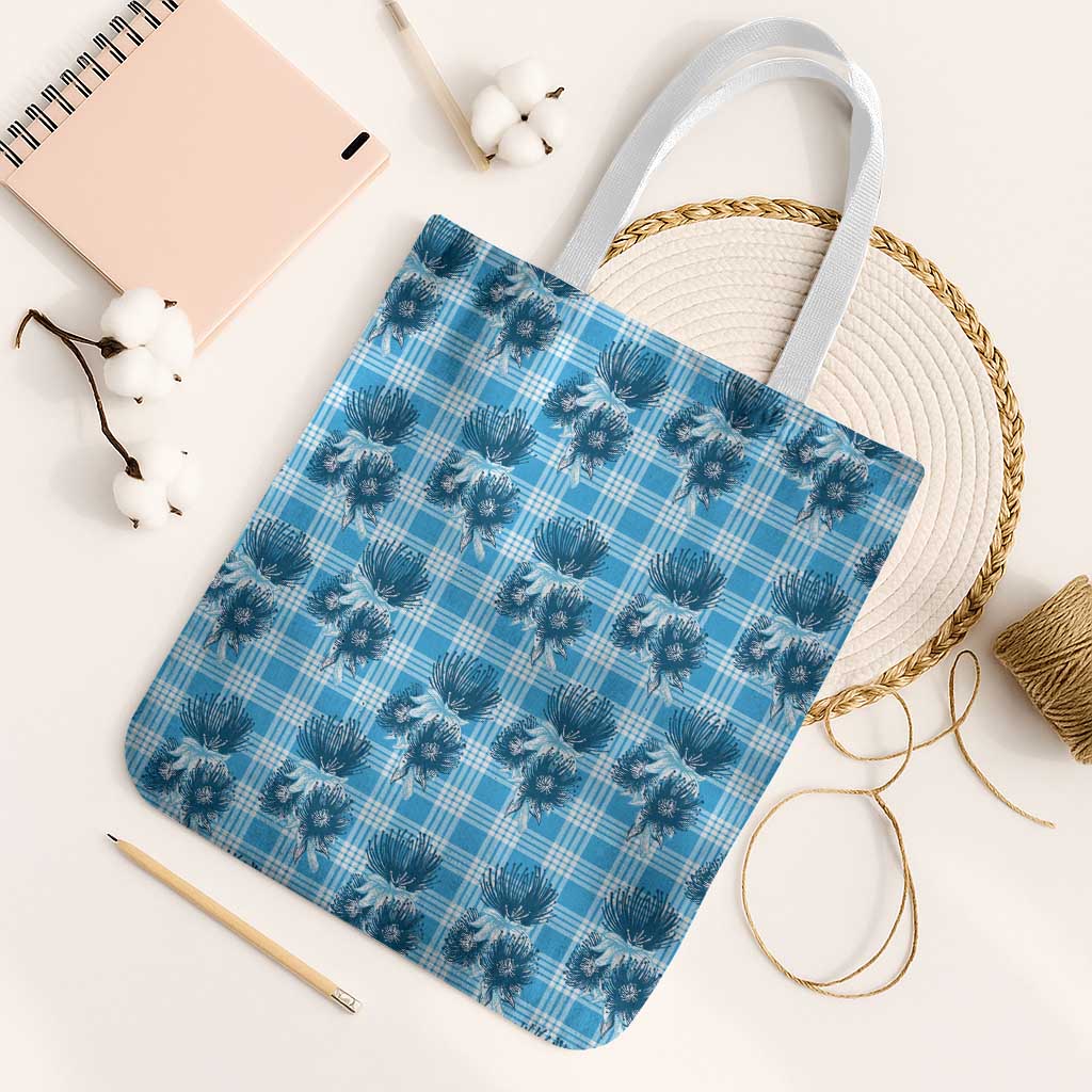 Blue Palaka Hawaii Tote Bag Hawaiian Lehua Blossoms LT05 White Strap One Size Blue - Polynesian Pride