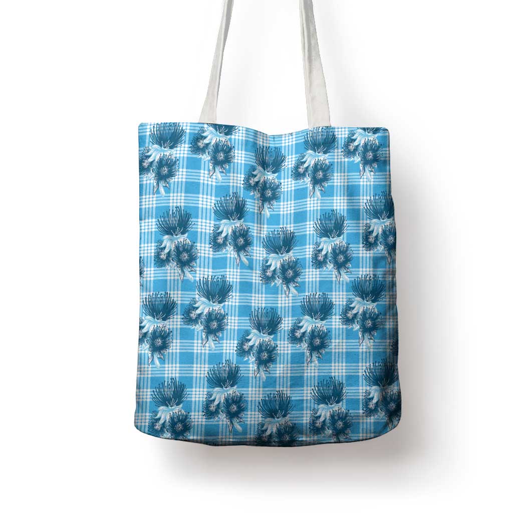 Blue Palaka Hawaii Tote Bag Hawaiian Lehua Blossoms LT05 - Polynesian Pride