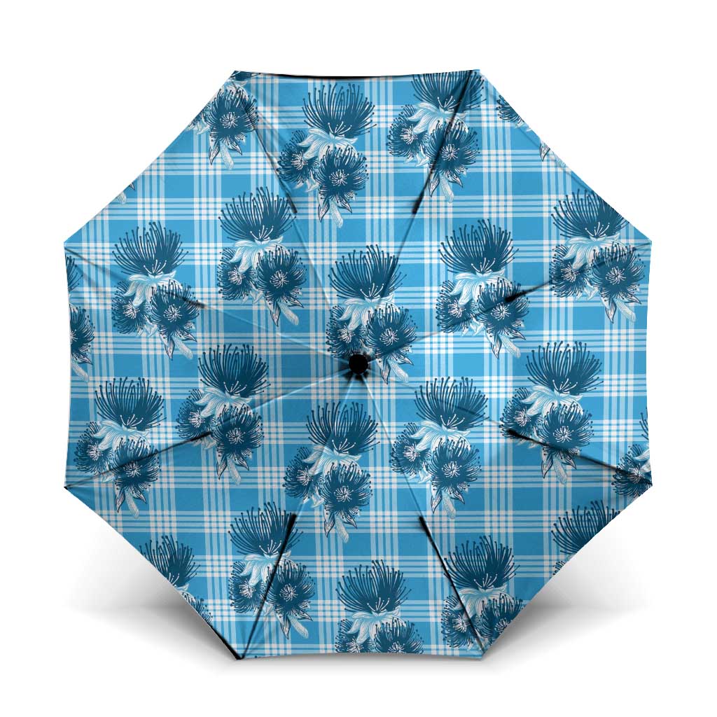 Blue Palaka Hawaii Umbrella Hawaiian Lehua Blossoms LT05 One Size Folded 11.42 inch Opened Diameter 37.4 inch Blue - Polynesian Pride