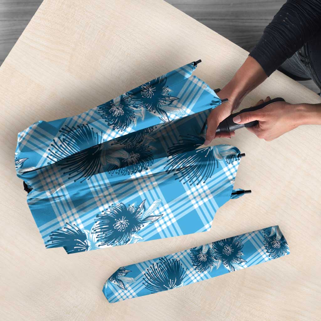 Blue Palaka Hawaii Umbrella Hawaiian Lehua Blossoms LT05 - Polynesian Pride