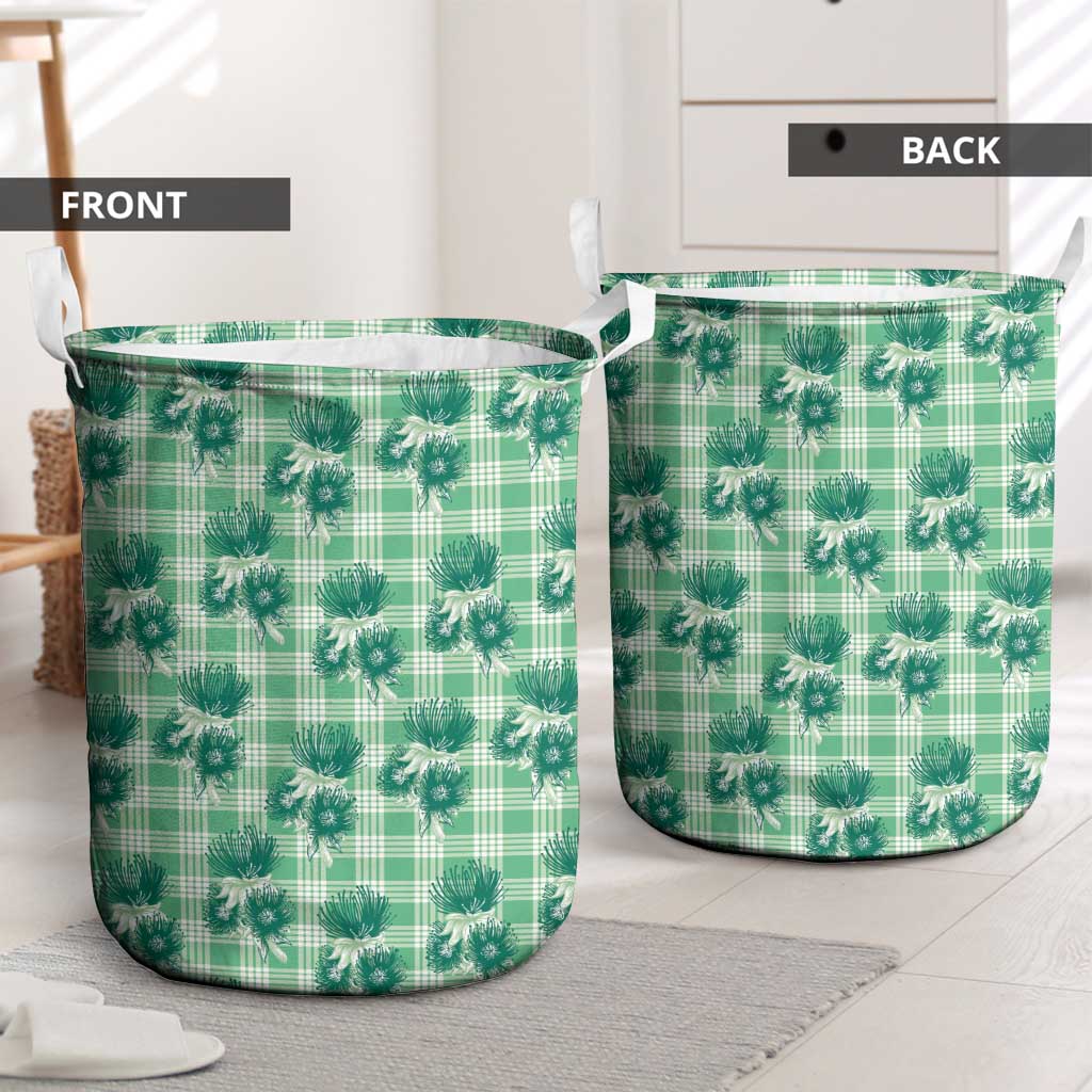 Green Palaka Hawaii Laundry Basket Hawaiian Lehua Blossoms LT05 - Polynesian Pride