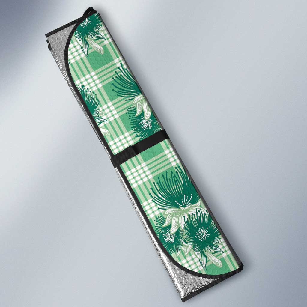 Green Palaka Hawaii Auto Sun Shade Hawaiian Lehua Blossoms LT05 - Polynesian Pride