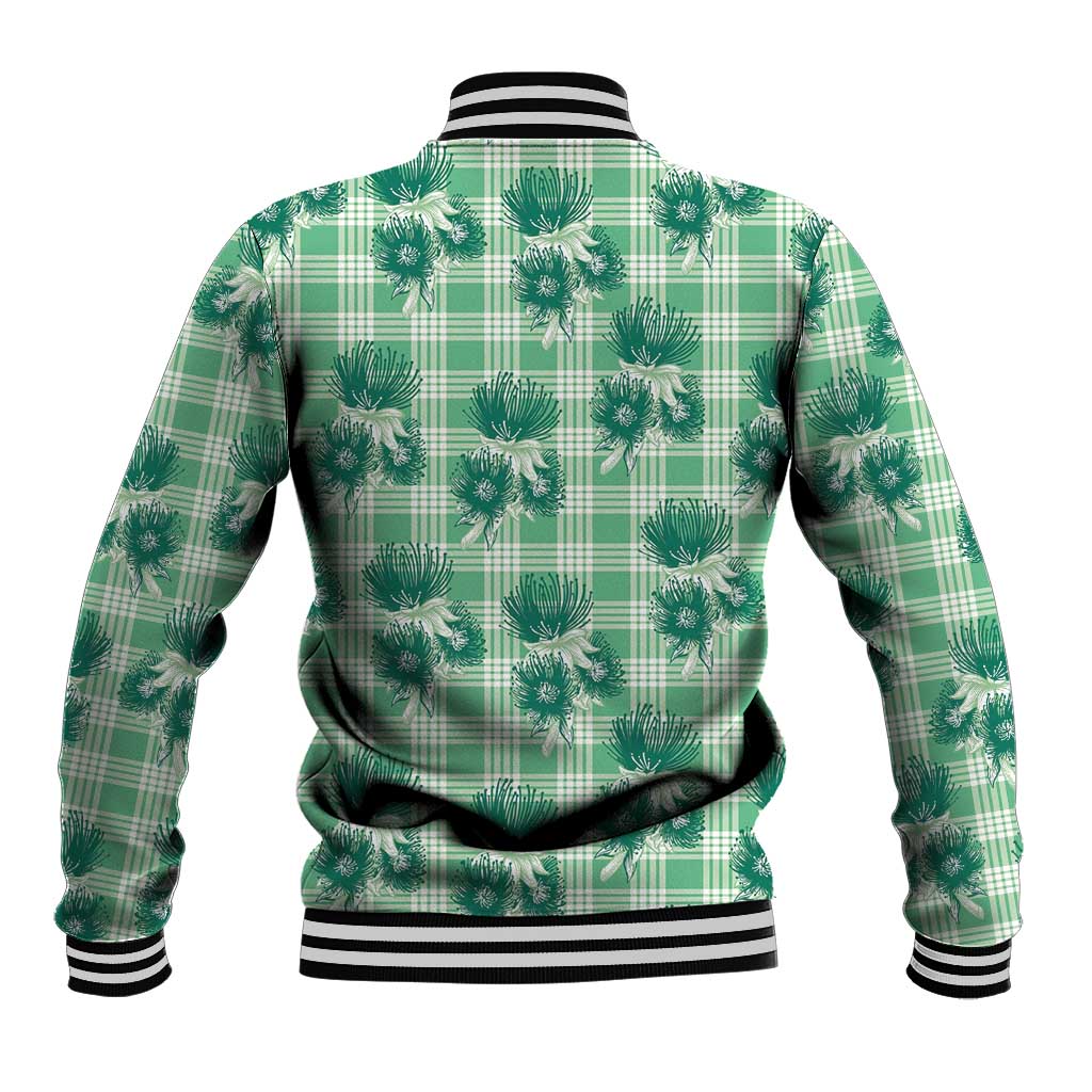 Green Palaka Hawaii Baseball Jacket Hawaiian Lehua Blossoms LT05 - Polynesian Pride