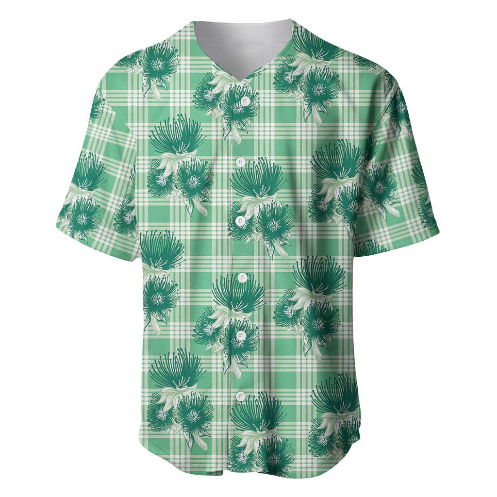 Green Palaka Hawaii Baseball Jersey Hawaiian Lehua Blossoms LT05 Green - Polynesian Pride