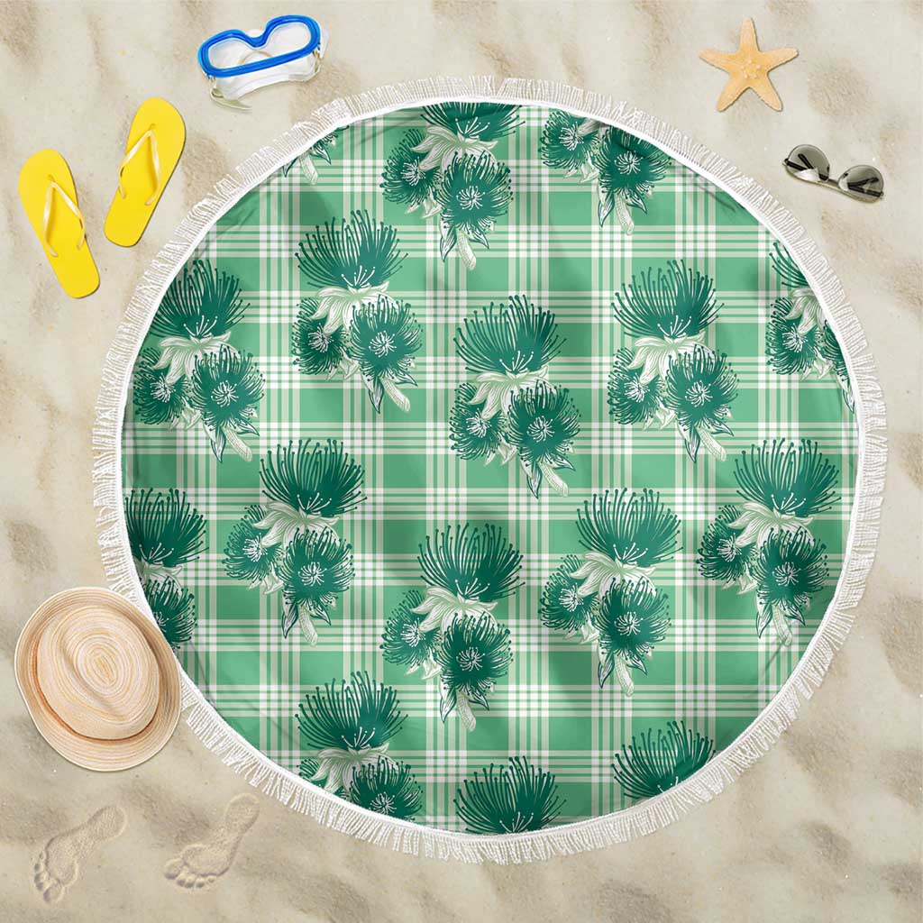 Green Palaka Hawaii Beach Blanket Hawaiian Lehua Blossoms LT05 One Size 150cm Green - Polynesian Pride