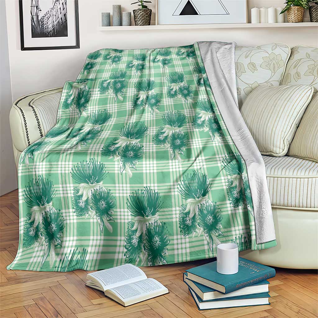 Green Palaka Hawaii Blanket Hawaiian Lehua Blossoms LT05 Green - Polynesian Pride