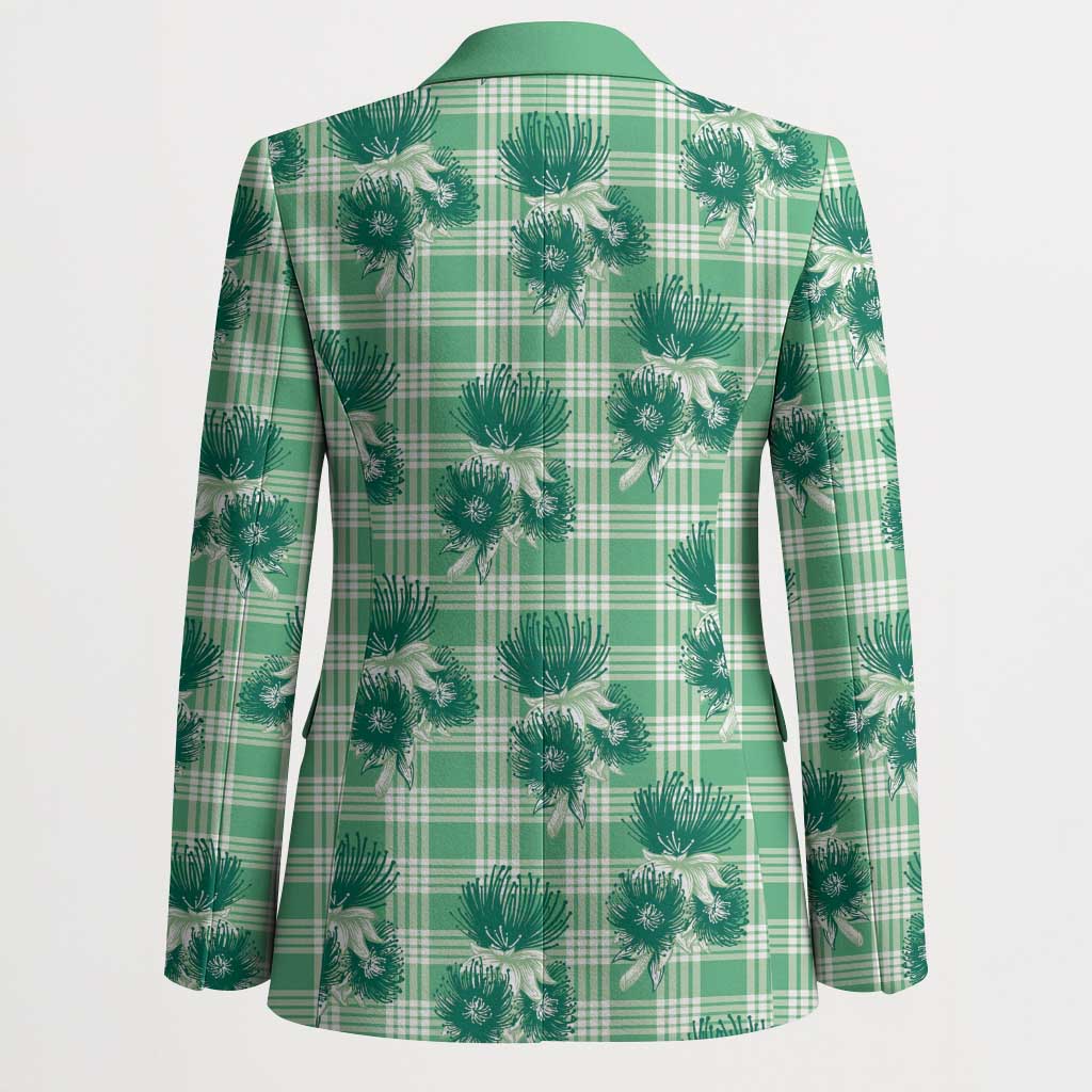 Green Palaka Hawaii Blazer Hawaiian Lehua Blossoms LT05 - Polynesian Pride