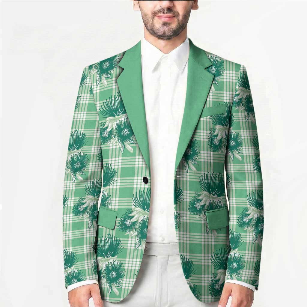 Green Palaka Hawaii Blazer Hawaiian Lehua Blossoms LT05 - Polynesian Pride