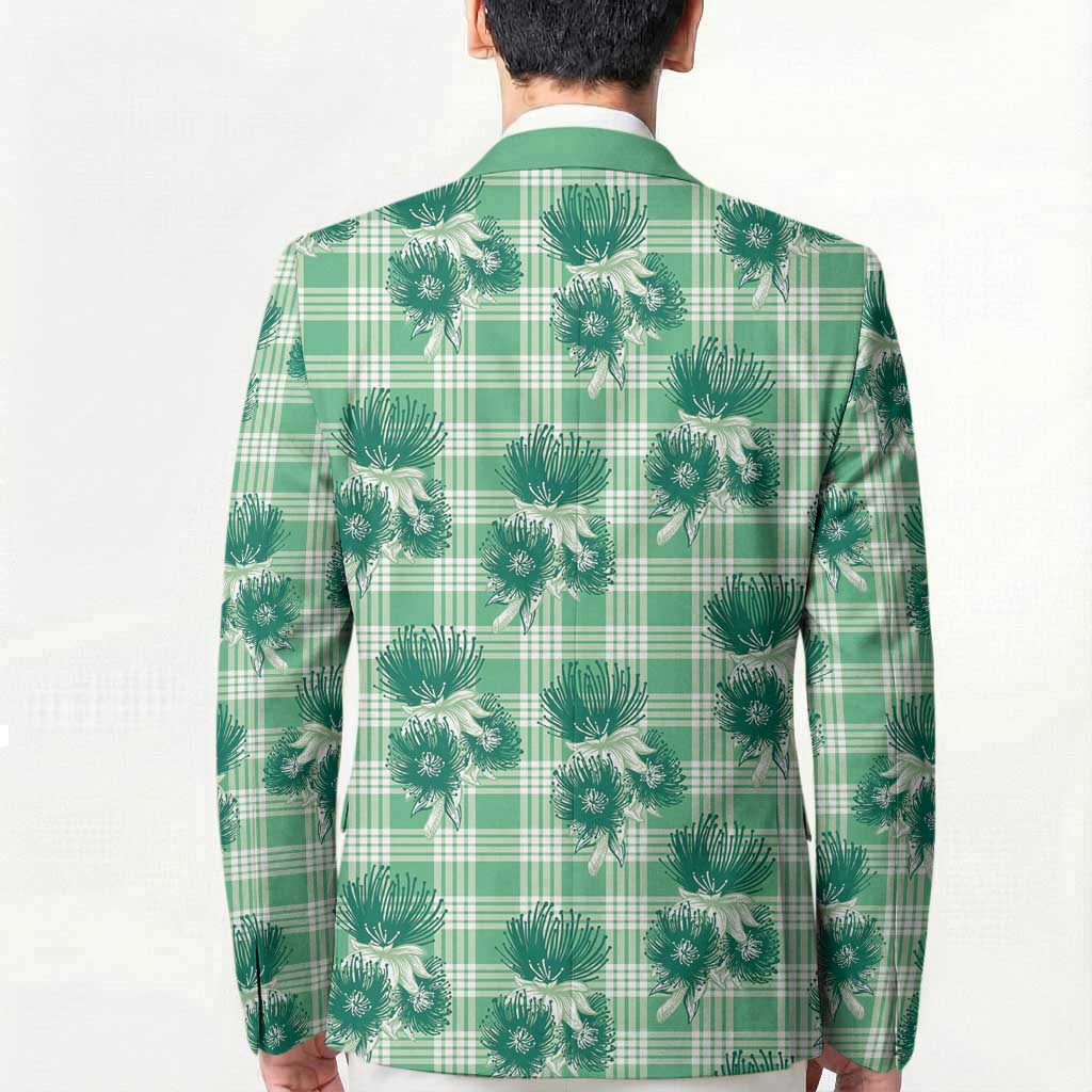 Green Palaka Hawaii Blazer Hawaiian Lehua Blossoms LT05 - Polynesian Pride