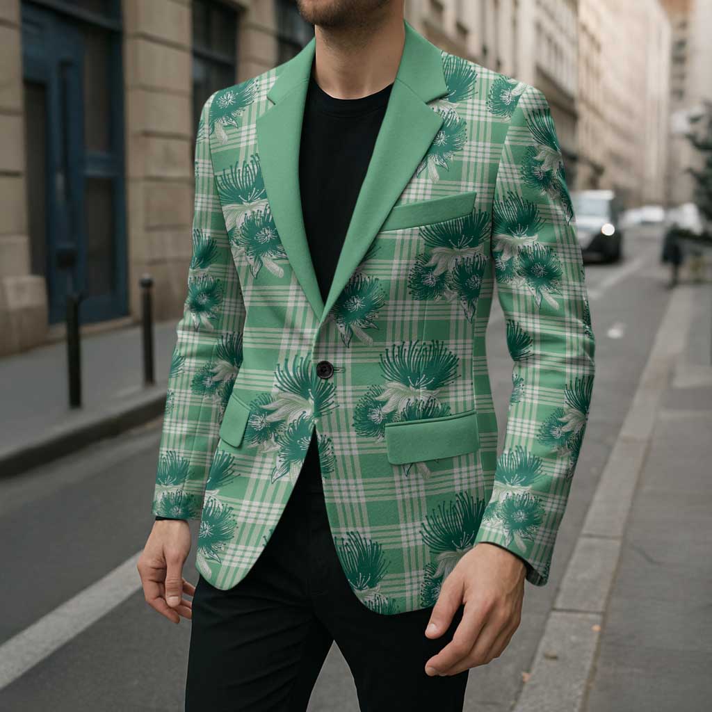 Green Palaka Hawaii Blazer Hawaiian Lehua Blossoms LT05 - Polynesian Pride