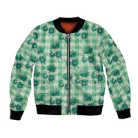 Green Palaka Hawaii Bomber Jacket Hawaiian Lehua Blossoms LT05 Unisex Green - Polynesian Pride