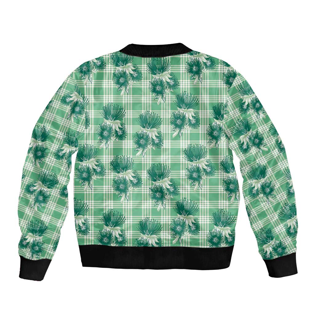Green Palaka Hawaii Bomber Jacket Hawaiian Lehua Blossoms LT05 - Polynesian Pride