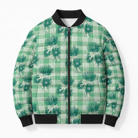 Green Palaka Hawaii Bomber Puffer Jacket Hawaiian Lehua Blossoms LT05 Unisex Green - Polynesian Pride