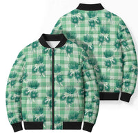Green Palaka Hawaii Bomber Puffer Jacket Hawaiian Lehua Blossoms LT05 - Polynesian Pride