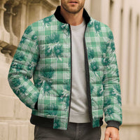 Green Palaka Hawaii Bomber Puffer Jacket Hawaiian Lehua Blossoms LT05 - Polynesian Pride