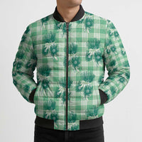 Green Palaka Hawaii Bomber Puffer Jacket Hawaiian Lehua Blossoms LT05 - Polynesian Pride