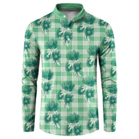 Green Palaka Hawaii Button Sweatshirt Hawaiian Lehua Blossoms LT05 Green - Polynesian Pride