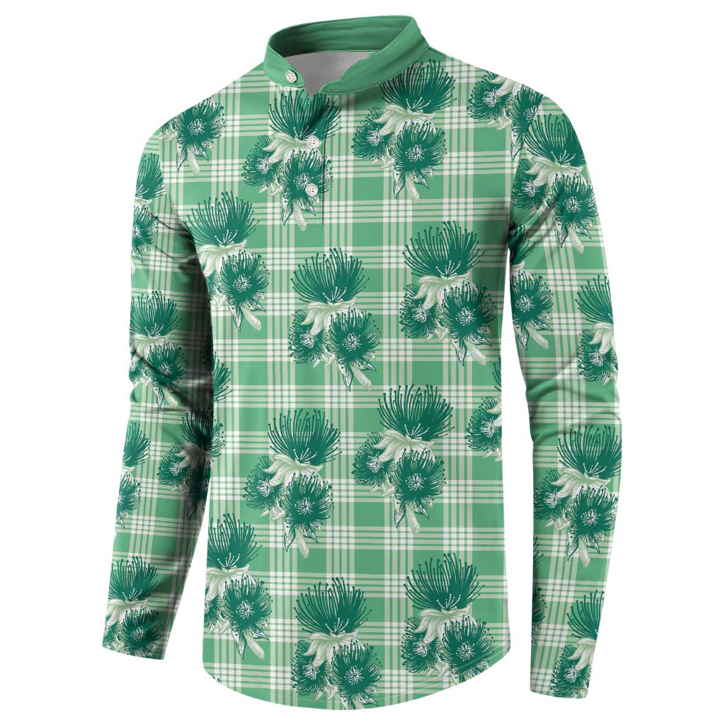 Green Palaka Hawaii Button Sweatshirt Hawaiian Lehua Blossoms LT05 - Polynesian Pride