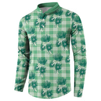 Green Palaka Hawaii Button Sweatshirt Hawaiian Lehua Blossoms LT05 - Polynesian Pride
